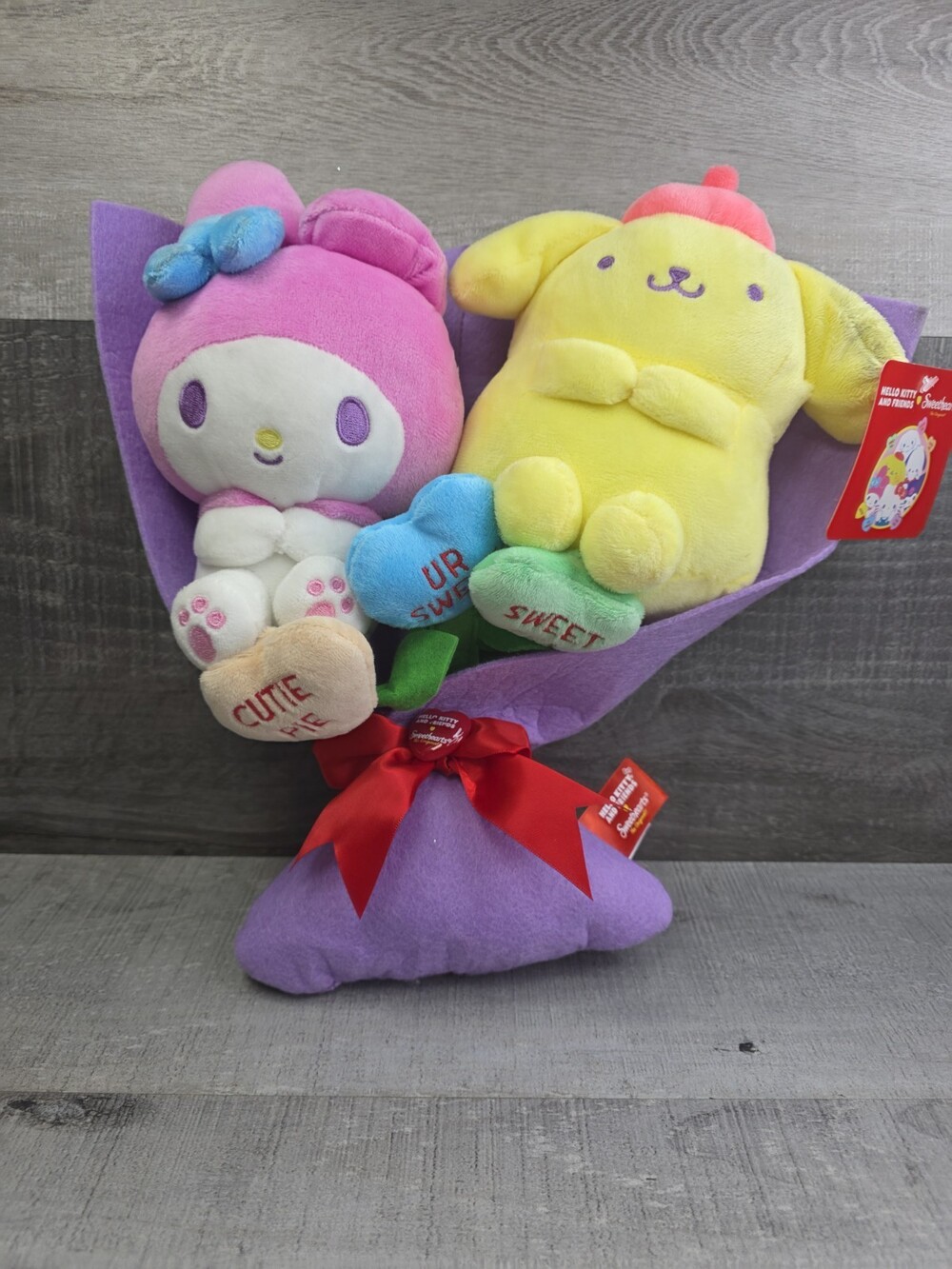 NEW Sanrio Sweethearts Plush Bouquet with My Melody and Pompompurin 13" bin17